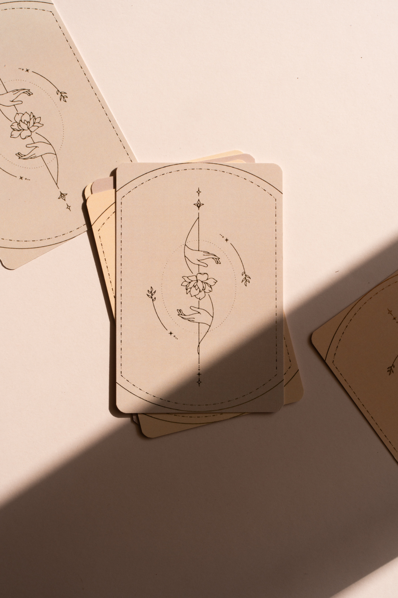 Blissful Pregnancy affirmation cards with delicate line illustrations in warm cream tones.